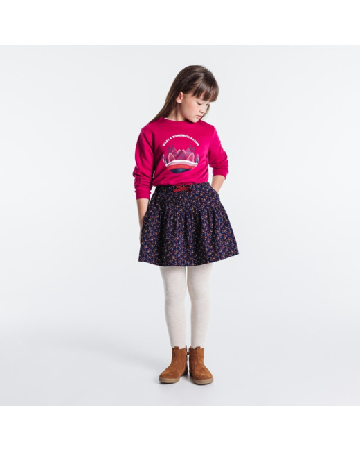 Jupe patineuse en velours imprimé rose fille
