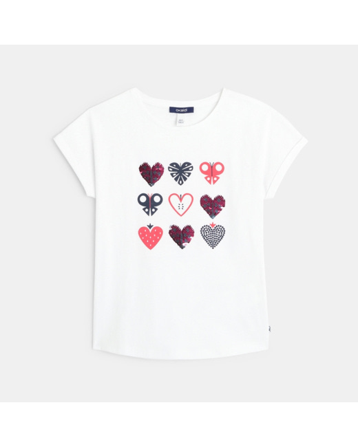 T-shirt à sequins magiques Motif Petits Cœurs rose fille