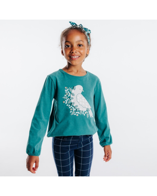 T-shirt à motif brodé oiseau vert fille