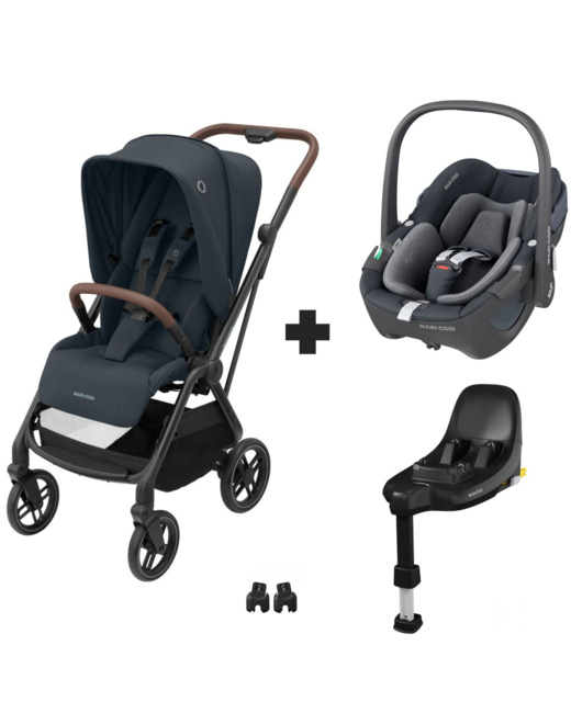 Poussette Duo Leona 2 graphite + Siège auto Pebble 360 Essential + Base Familyfix 360