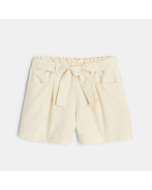 Short uni en lin et coton blanc fille
