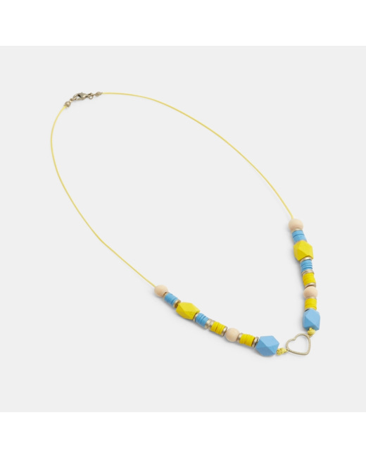 Collier de perles avec 1 cœur bleu fille