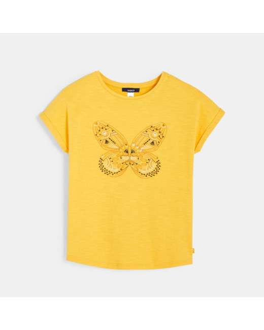 T-shirt à motif brodé jaune fille