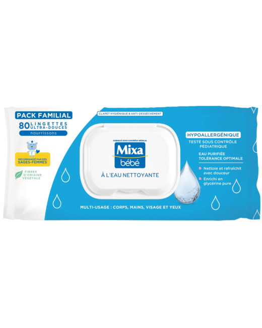 Lingettes bébé à l'eau nettoyante hypoallergénique