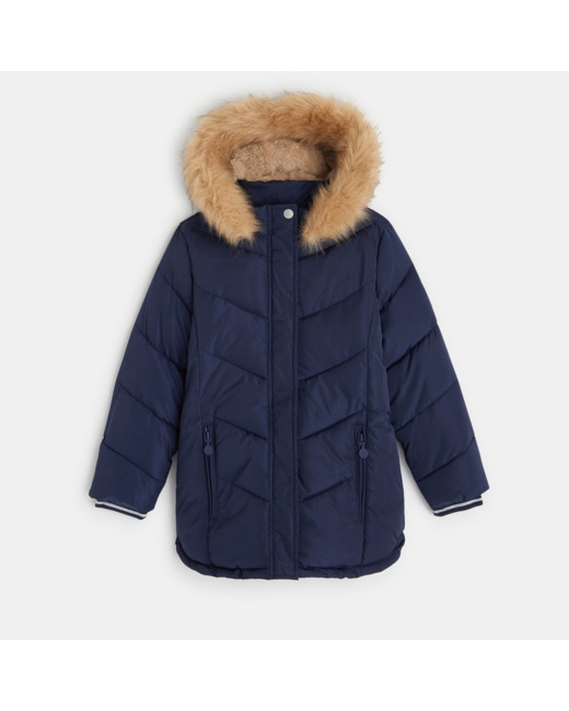 Parka doudoune épaisse à capuche bleue fille