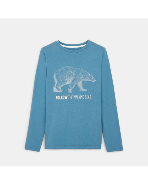 T-shirt en coton biologique motif animal 3D bleu garçon
