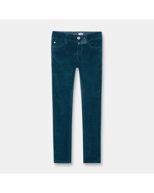 Pantalon en velours stretch turquoise fille