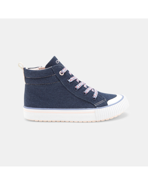 Baskets mid toile à lacets fleurs bleues fille