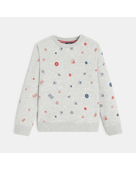 Sweat-shirt à motifs basket grises garçon