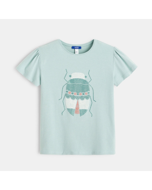 T-shirt imprimé animal point de croix vert fille