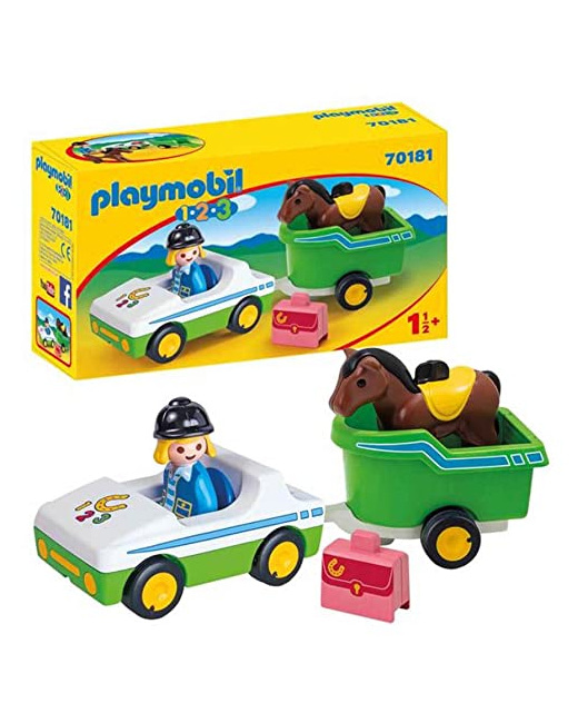 Playmobil 1.2.3 - Cavalière avec voiture et remorque