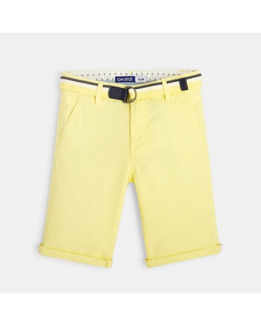 Bermuda slim ceinturé en toile stretch jaune garçon