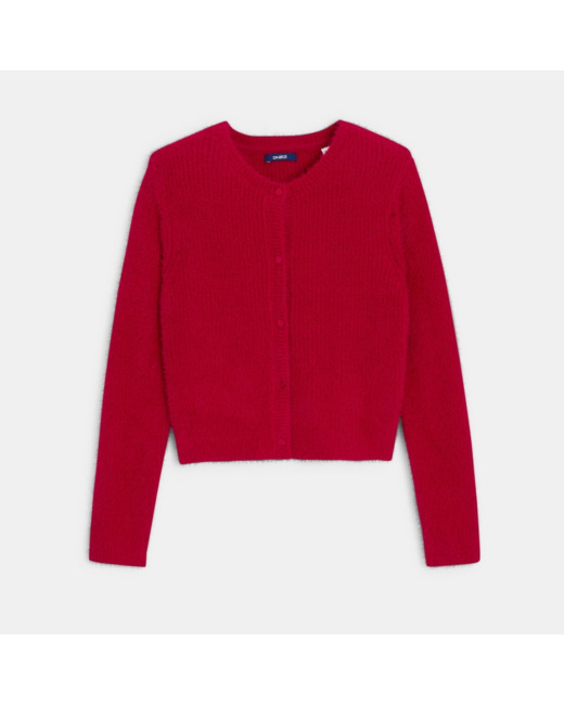Gilet en tricot fluffy rouge fille