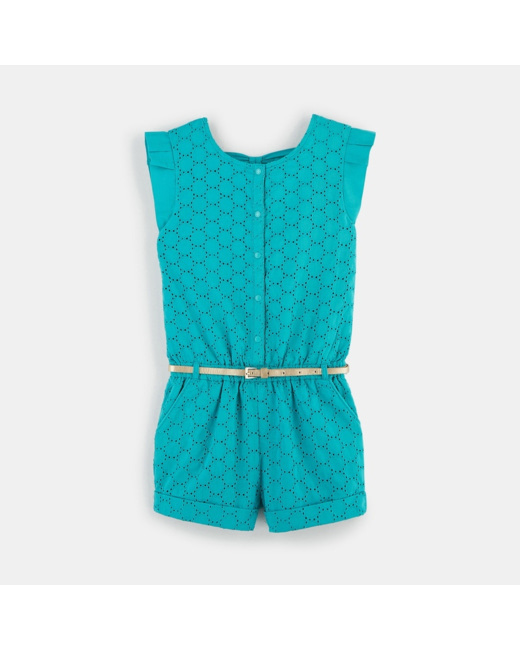 Combishort broderie anglaise bleu fille