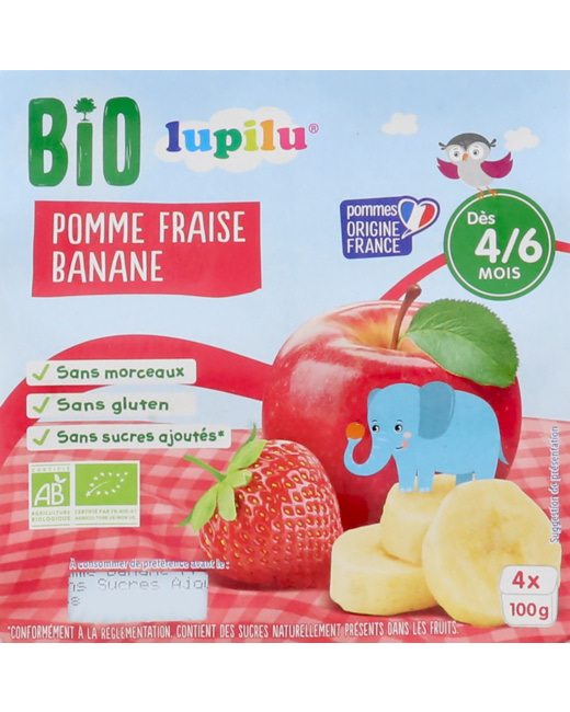 Compotes bébé Bio - Pomme, fraise, banane