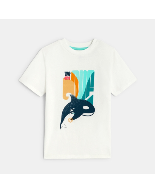 T-shirt manches courtes à motif beige garçon