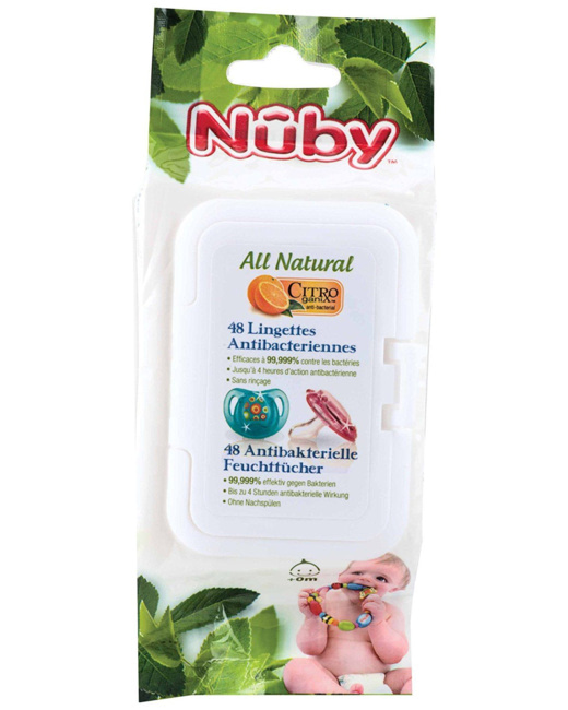 Lingettes antibactériennes pour sucettes, anneaux et objets