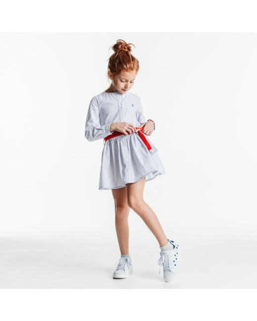 Robe popeline à motif bleue fille
