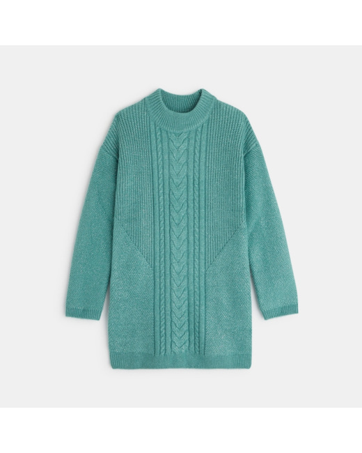 Robe-pull côtelée torsadée verte fille