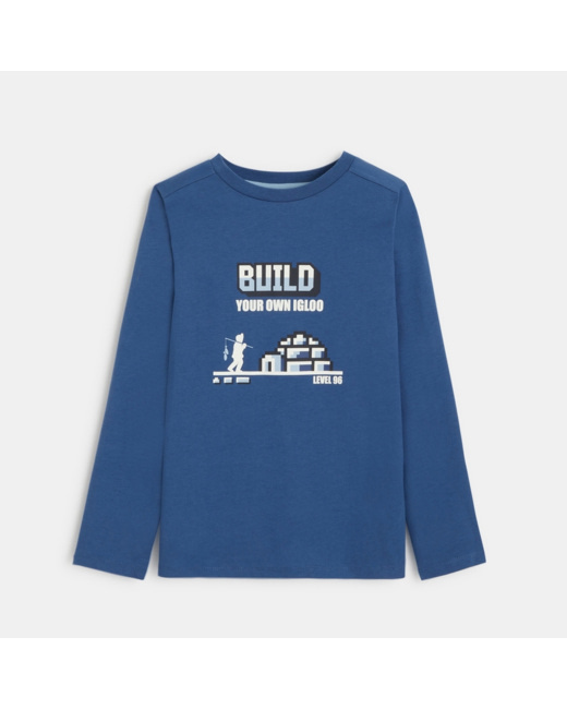 T-shirt manches longues à message bleu garçon