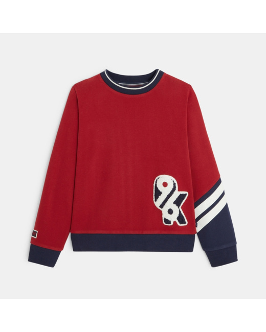 Sweat-shirt à écusson bouclettes "OK96" rouge garçon