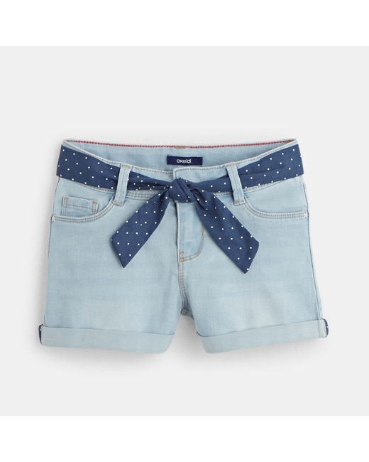 Short en jean ceinturé bleu fille