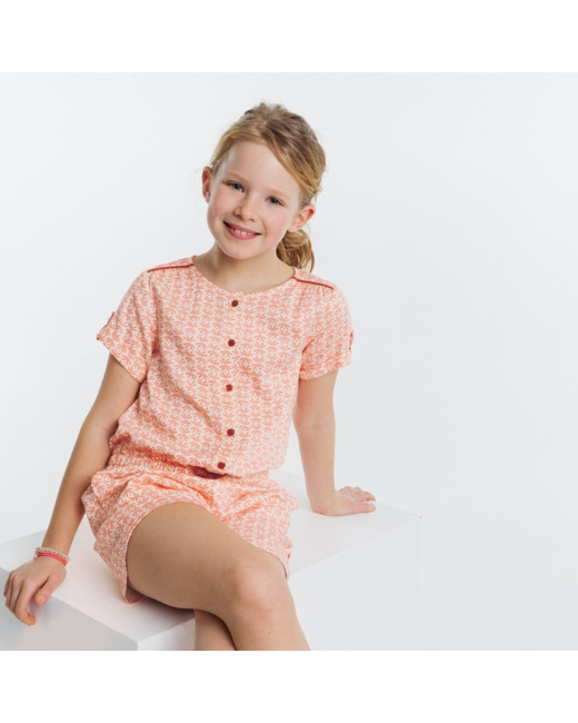 Combi short fluide imprimé estival rose fille