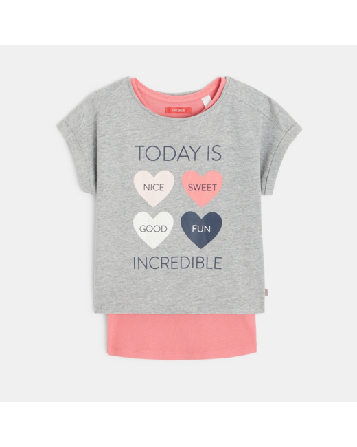 Débardeur uni + t-shirt à message "Today is incredible" gris fille