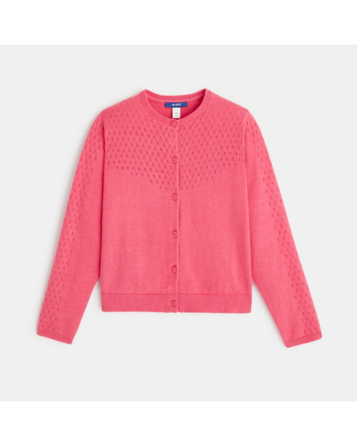 Gilet tricot effet pointelle rose fille