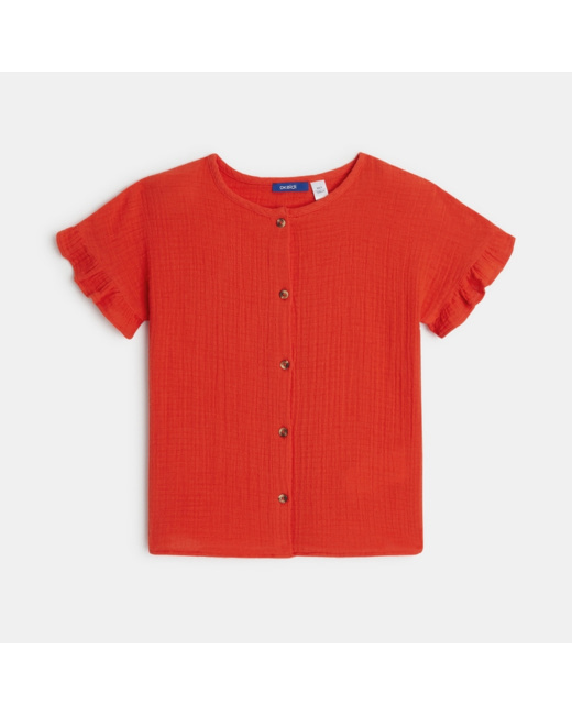 Blouse en gaze de coton unie rouge fille
