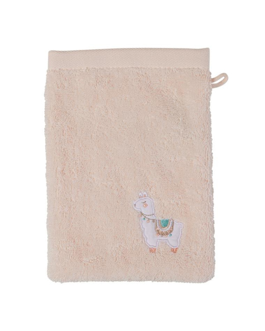 Gant bouclette de coton biologique broderie lama Inca