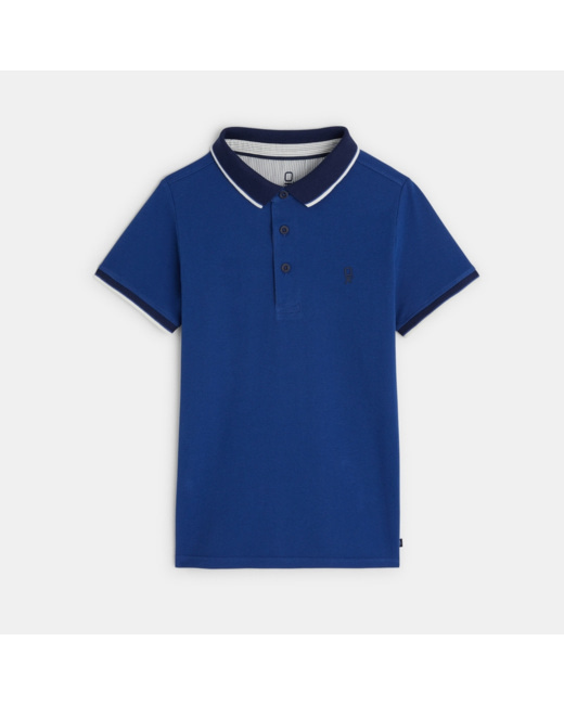 Polo uni manches courtes bleu garçon