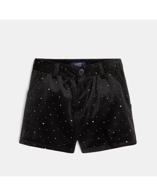 Short velours lisse à pois noir fille