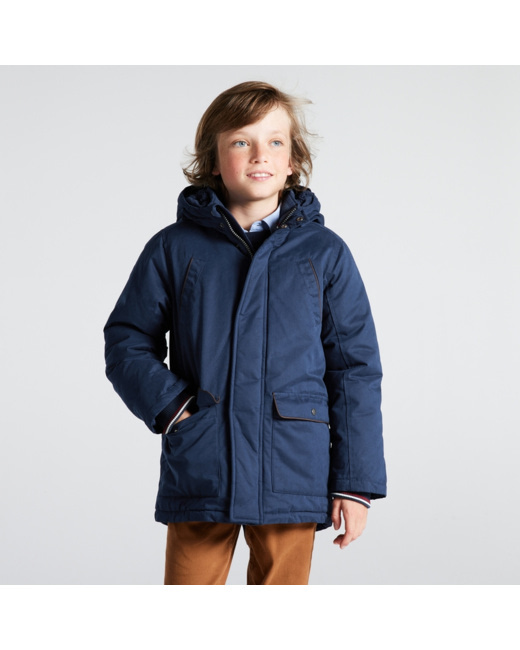 Parka doublée en moumoute sherpa bleu garçon