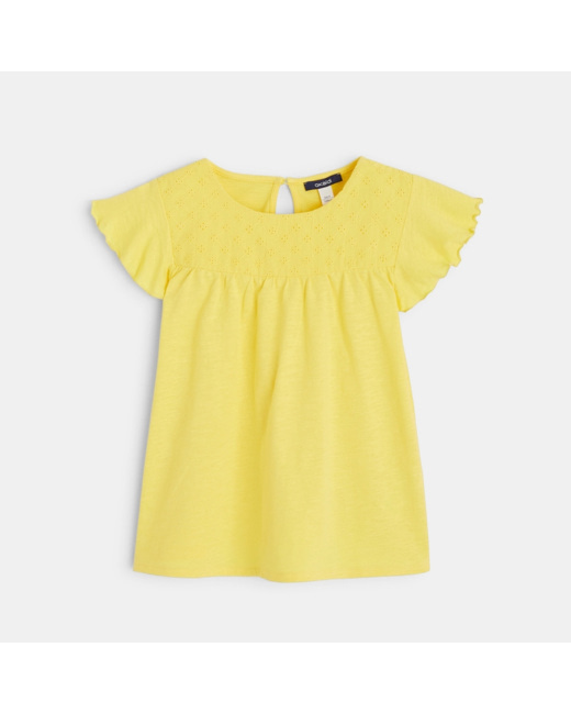 T-shirt détail broderie anglaise jaune fille