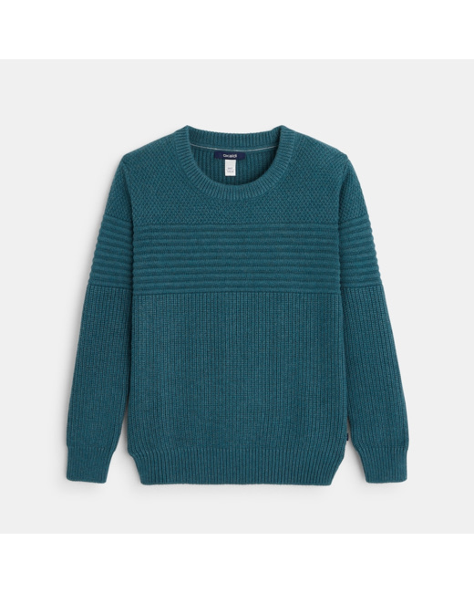 Pull col rond côtelé vert garçon