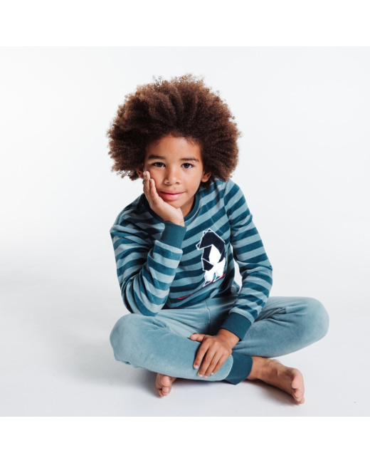 Pyjama 2 pièces en velours motif ours bleu garçon