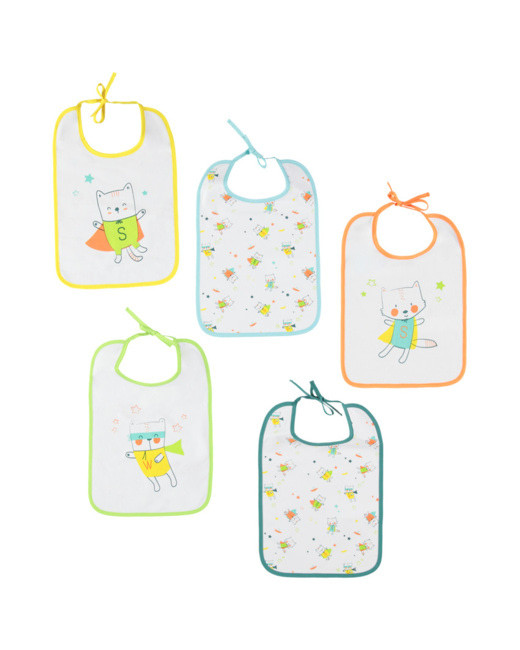 Lot de 5 bavoirs à motifs colorés printés
