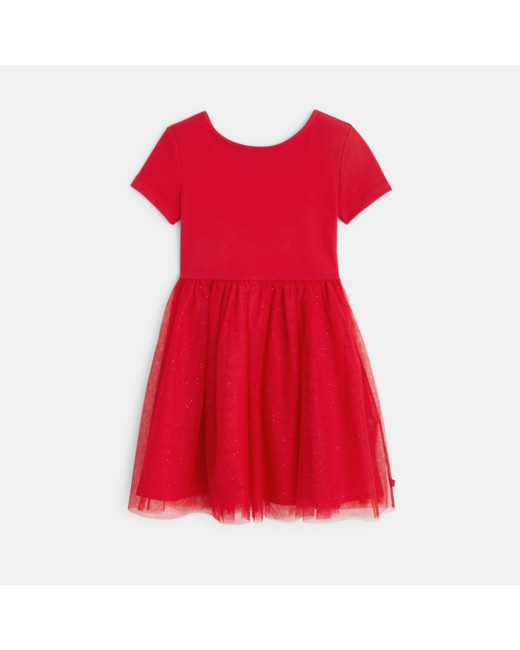 Robe ballerine pailletée à manches courtes rouges fille