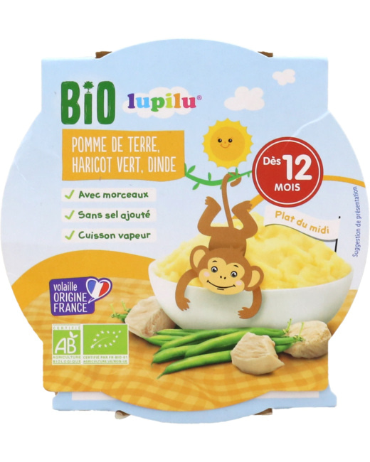 Assiettes 12 mois Bio - Pomme de terre, haricots verts, dinde