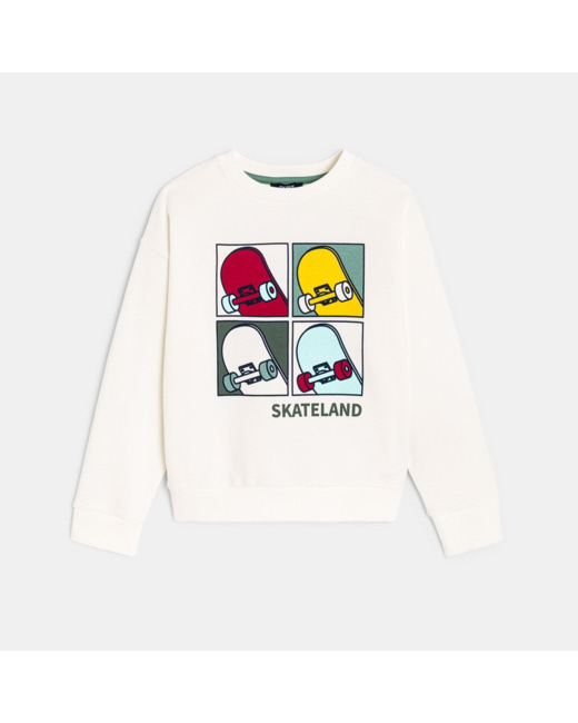 Sweat-shirt motif skate blanc garçon