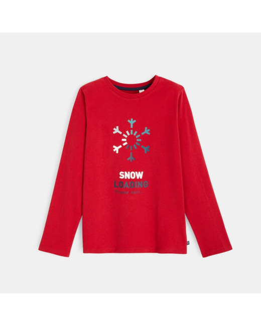 T-shirt manches longues motif flocon rouge garçon