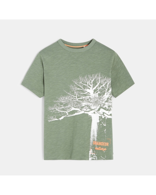 T-shirt over size motif nature vert garçon