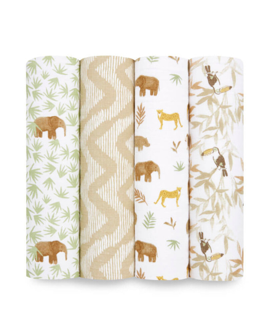 Lot de 4 langes en mousseline de coton Tanzania