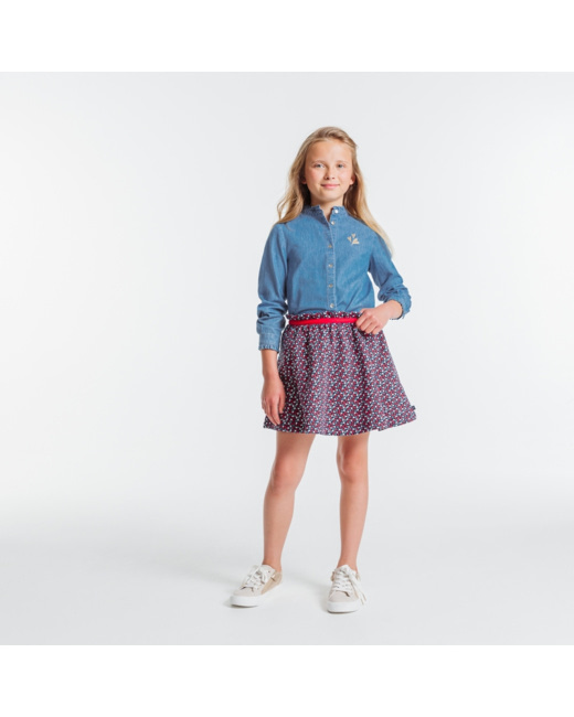 Chemise frou-frou broderie cœur bleue fille