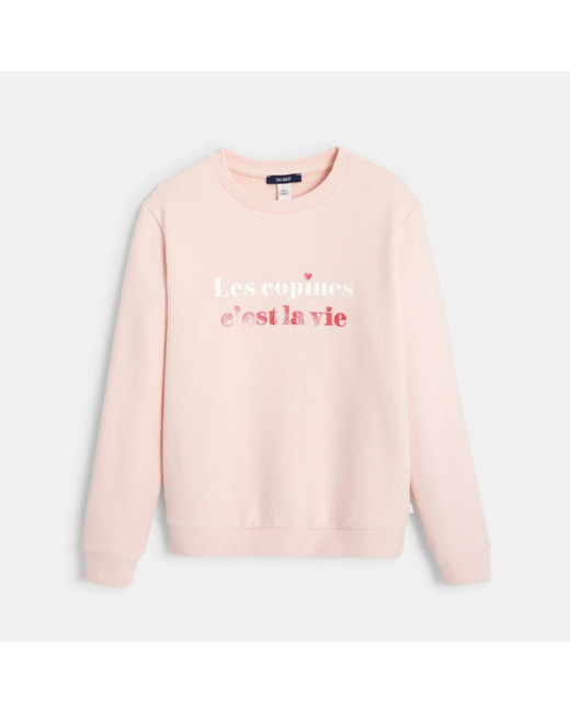 Sweat-shirt à message en coton biologique rose fille