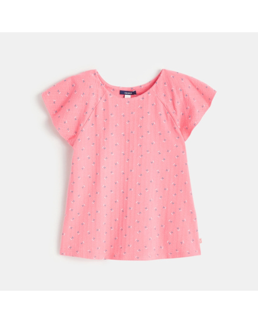 T-shirt gaufré à petits motifs Cerises rose fille