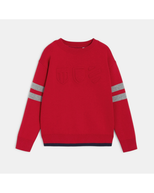 Pull col rond à manches rayées rouge garçon