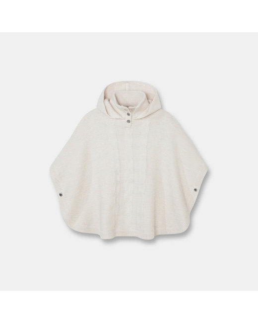 Pull poncho à capuche beige fille
