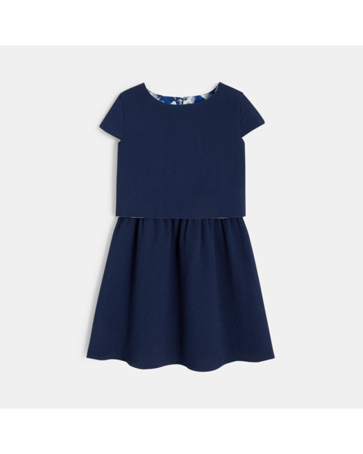 Robe crêpée + Top réversible bleue fille
